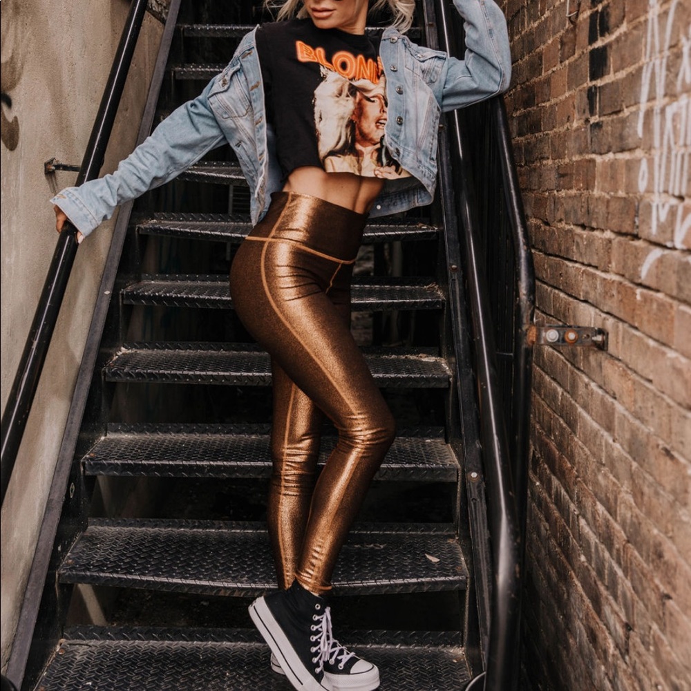 Gold foil faux leather leggings